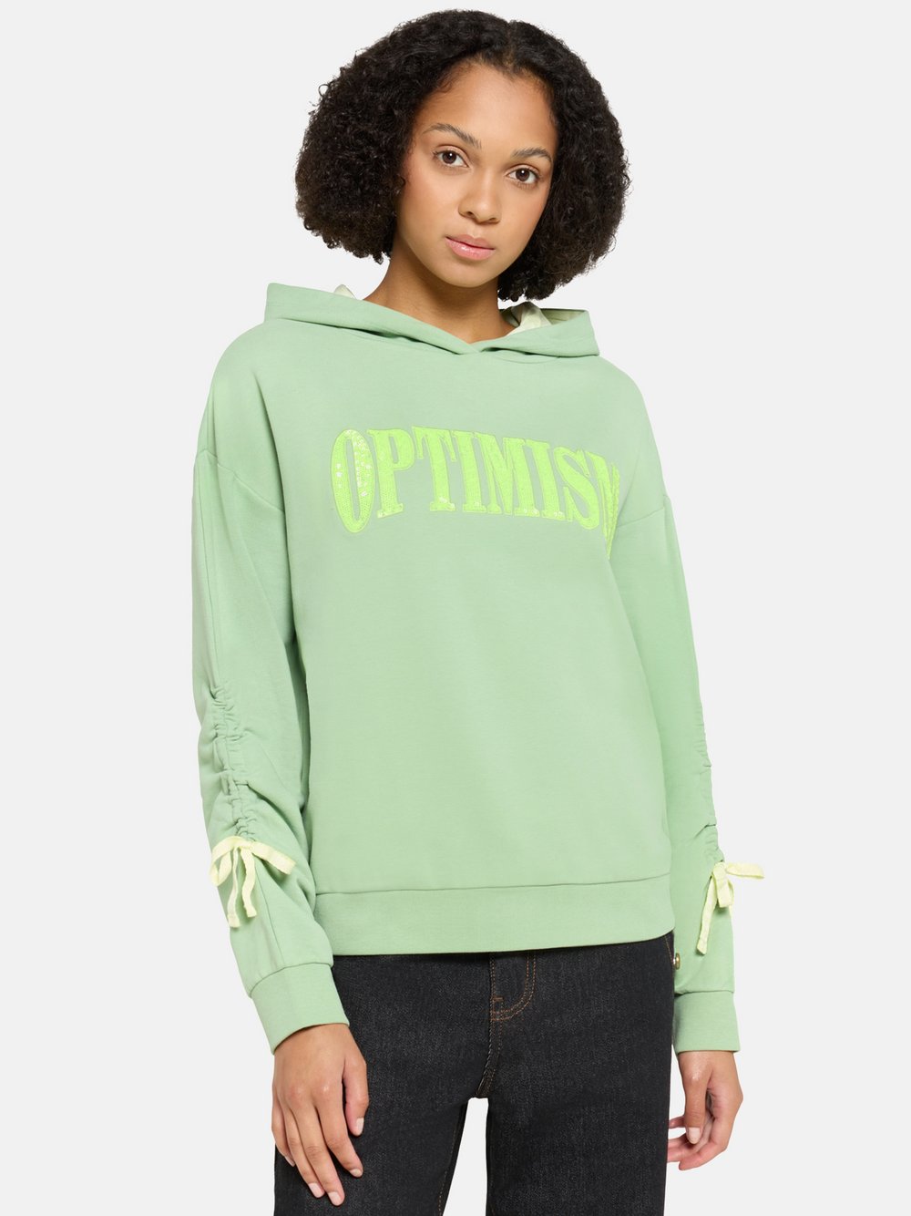 Cartoon Hoodie Damen Baumwolle grün bedruckt, 36