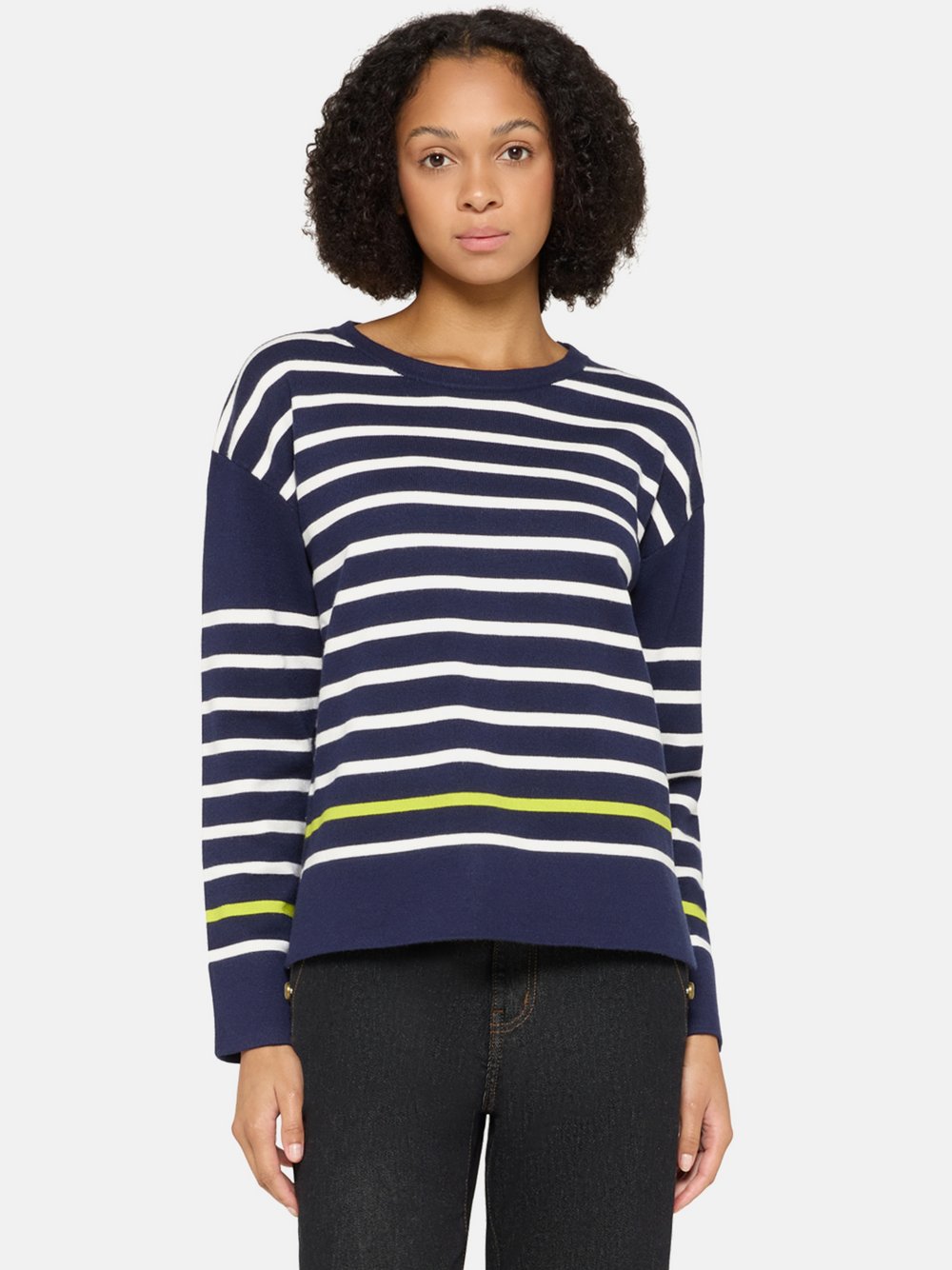 Cartoon Strickpullover Damen Viskose weiß gestreift, 34