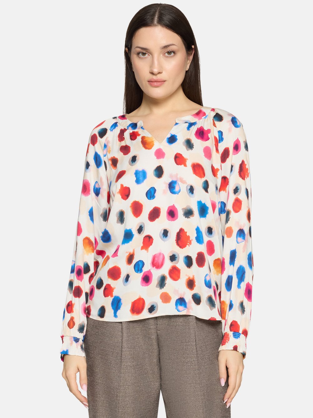 Cartoon Schlupfbluse Damen Viskose mehrfarbig gepunktet, 34