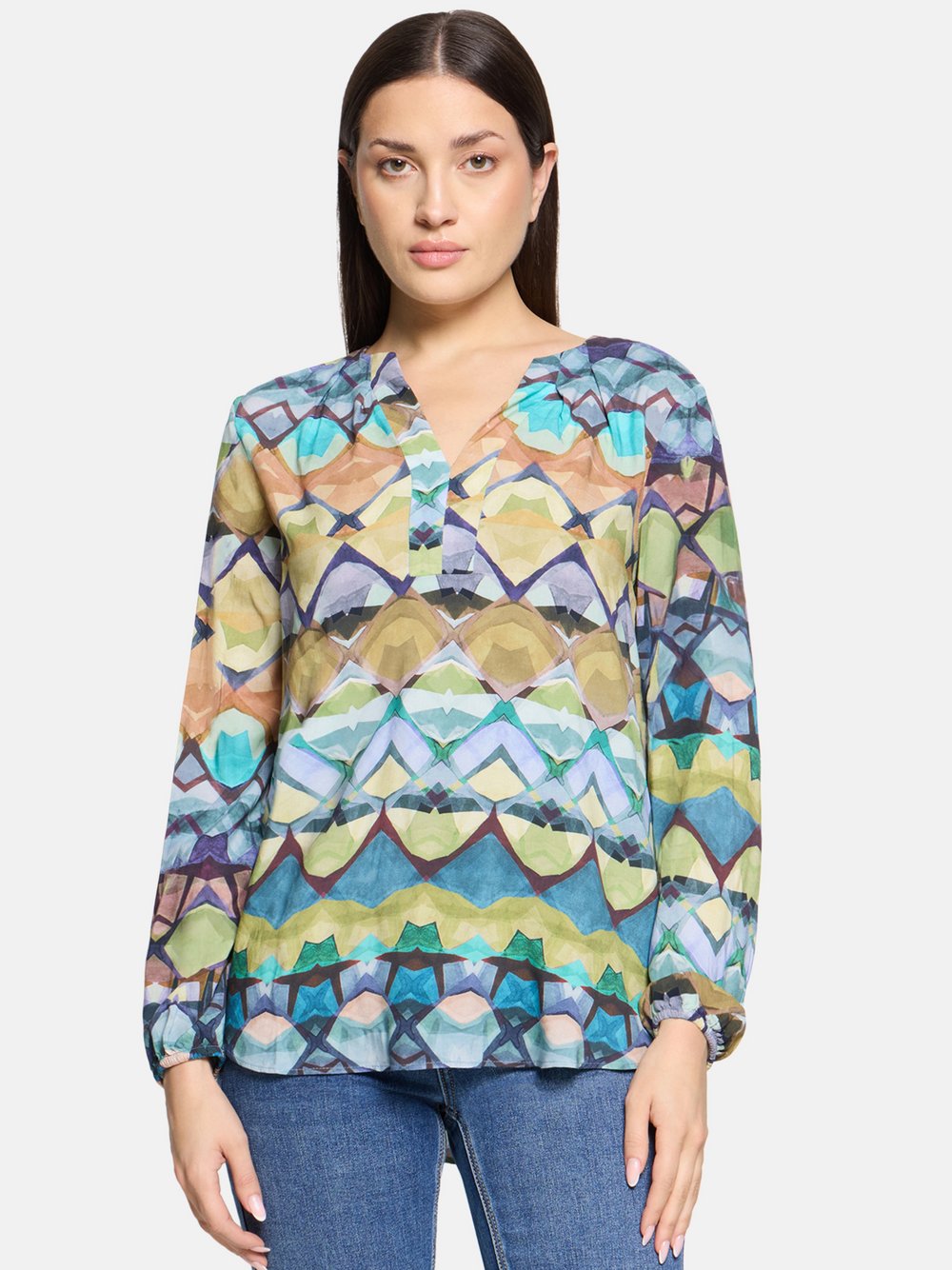 Thumbnail - Cartoon Casual-Bluse Damen Viskose grün gemustert, 42