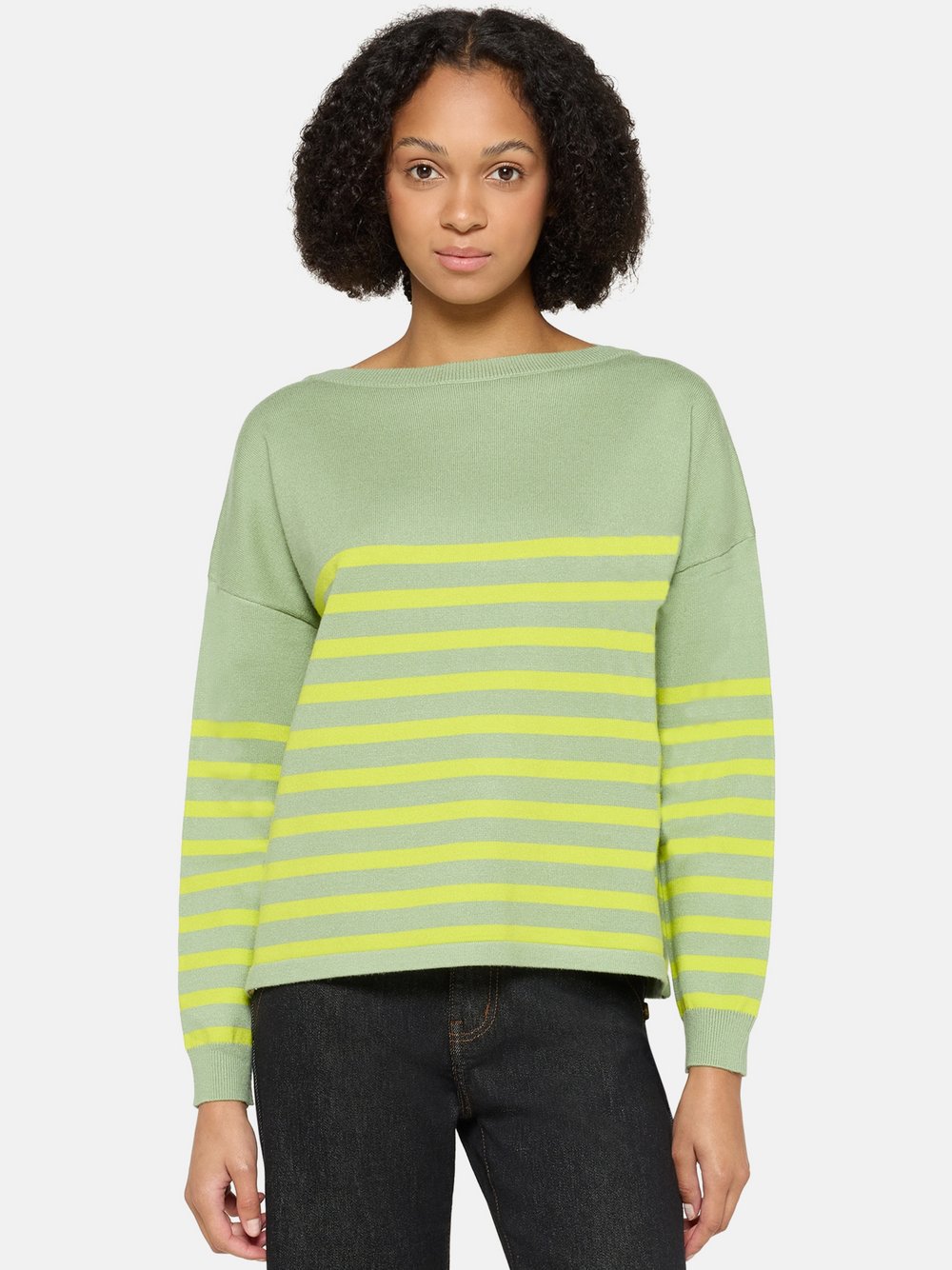 Cartoon Strickpullover Damen Viskose grün gestreift, 46