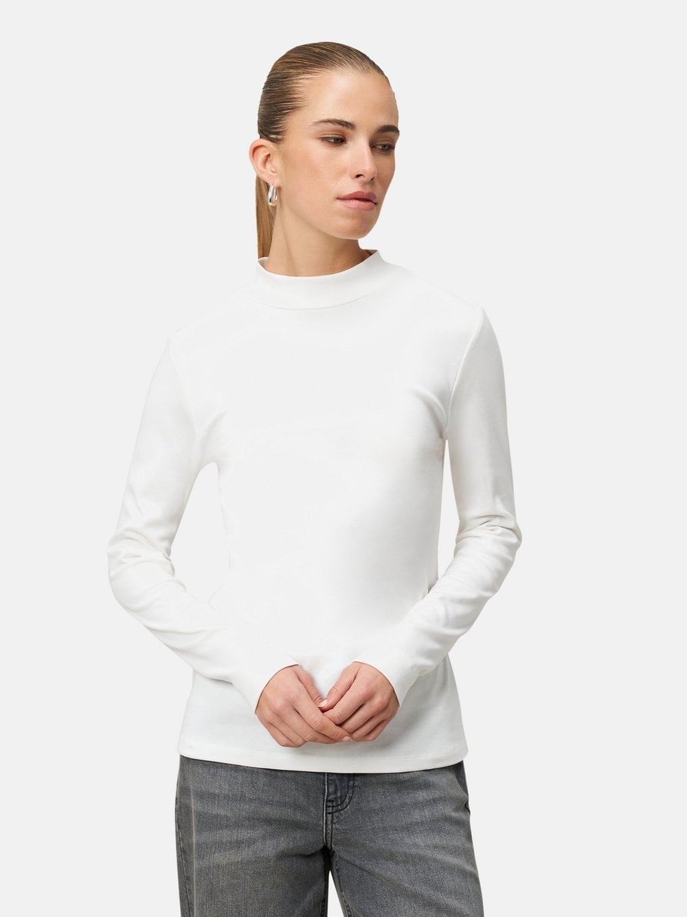 zero Langarmshirt Damen Baumwolle weiß, 40