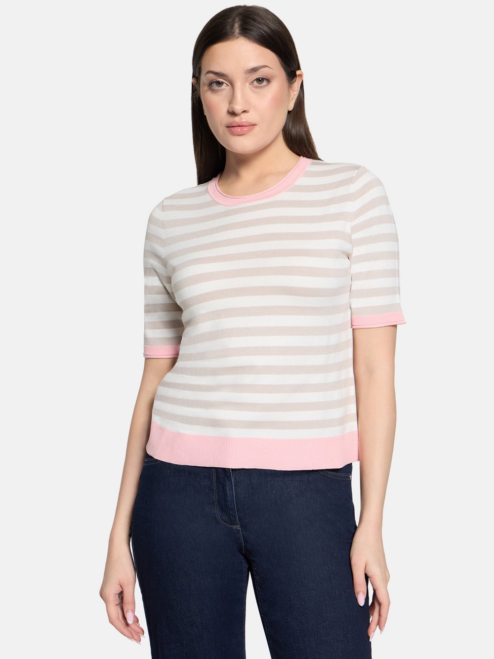 Betty Barclay Basic-Pullover Damen Viskose beige gestreift, 42