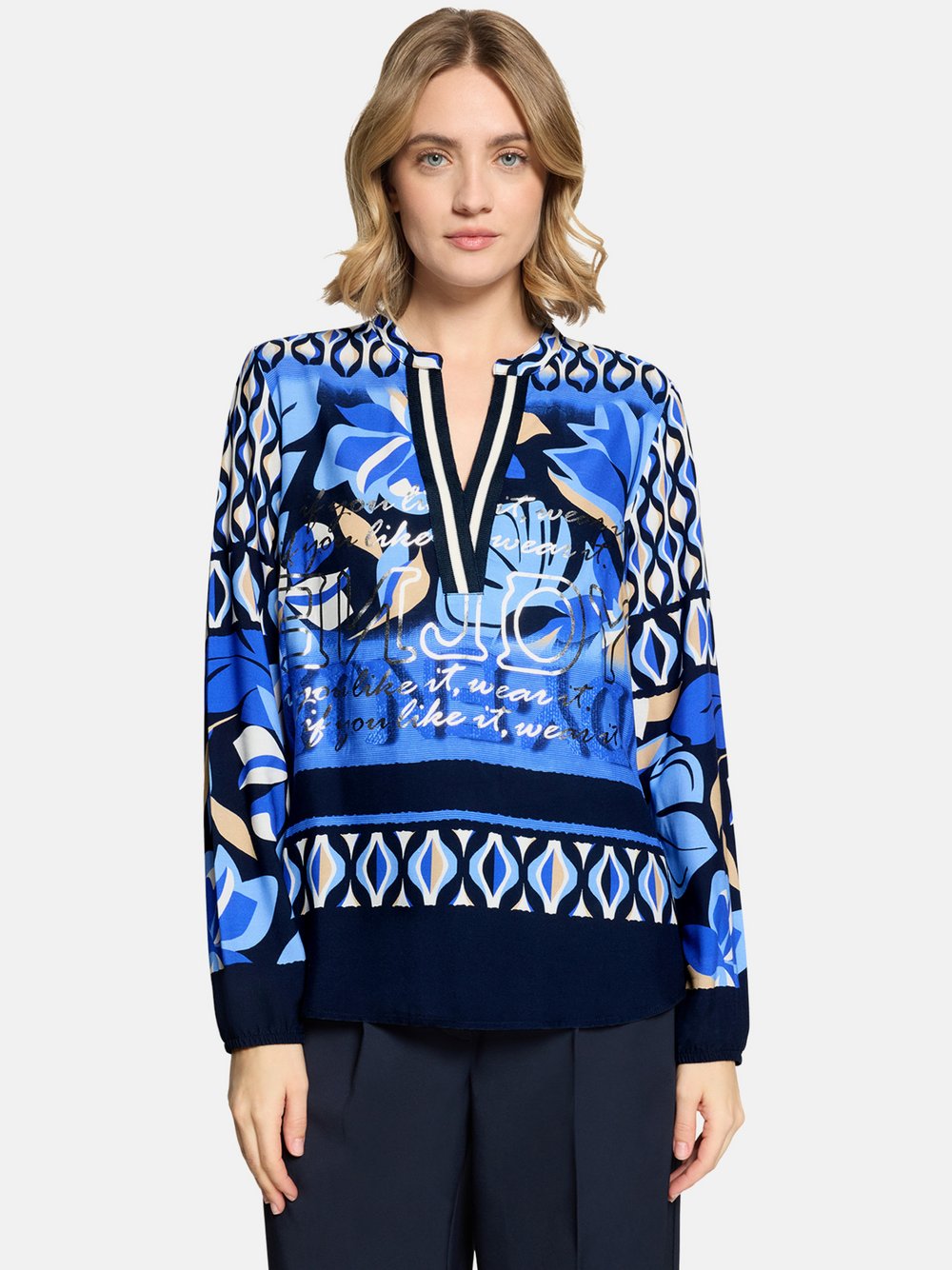 Thumbnail - Betty Barclay Longbluse Damen Viskose blau gemustert, 40