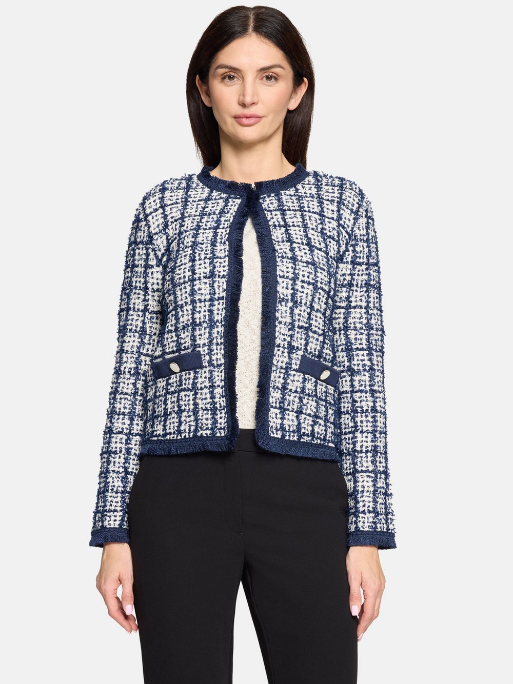 Betty & Co Strickjacke Damen Baumwolle mehrfarbig kariert, 44