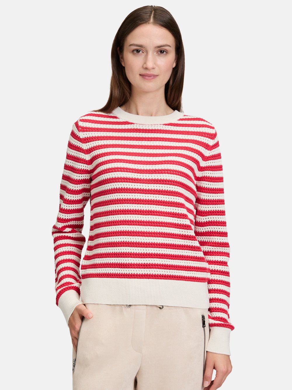 Betty & Co Strickpullover Damen Baumwolle weiß gestreift, 36
