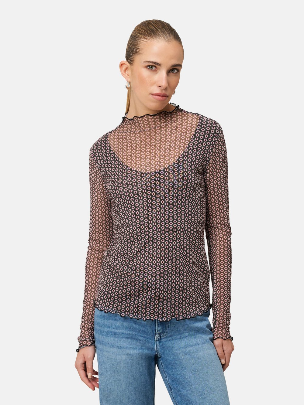 zero Mesh-Shirt Damen braun gemustert, 34
