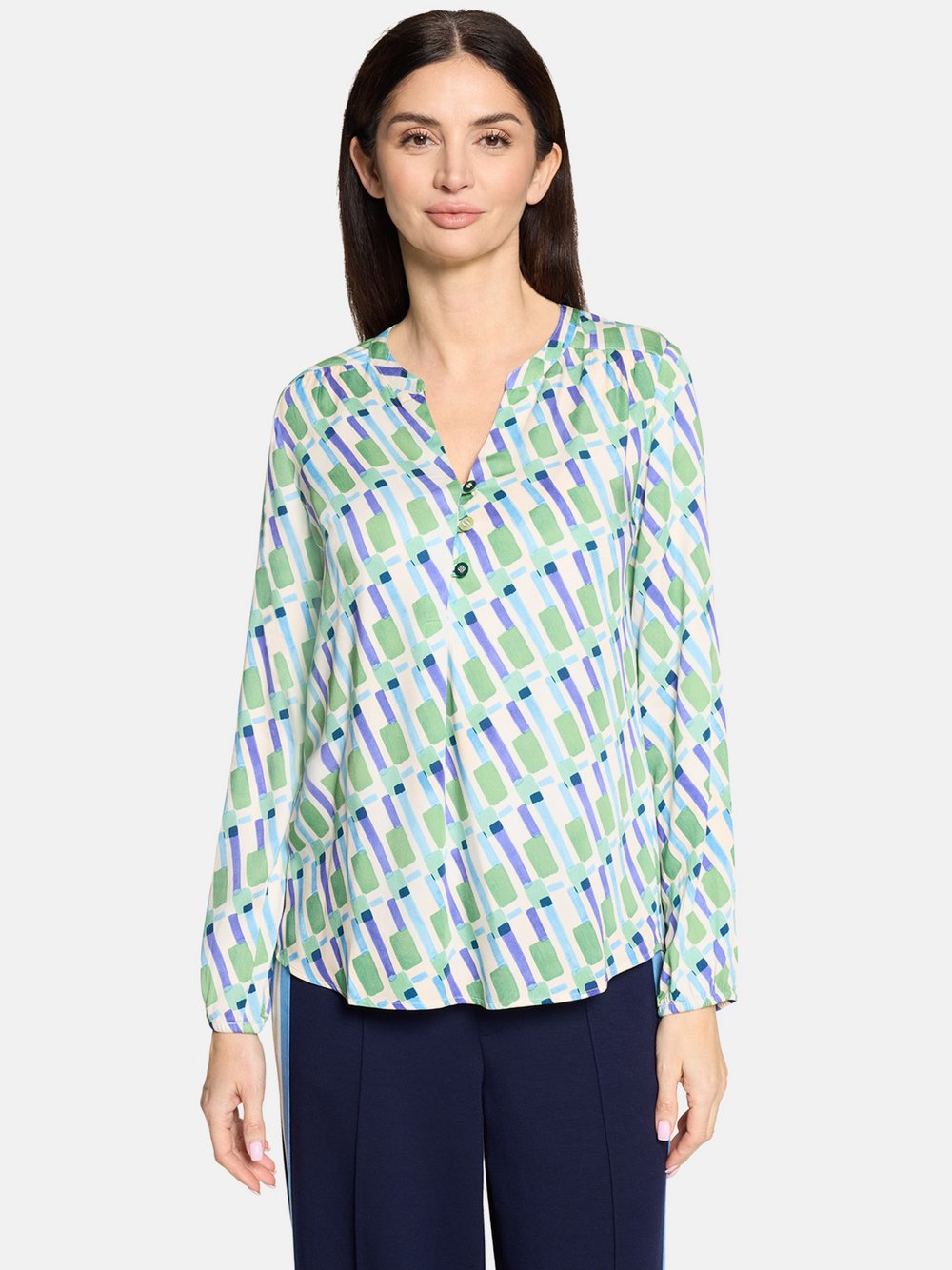 Cartoon Casual-Bluse Damen Viskose grün gemustert, 42