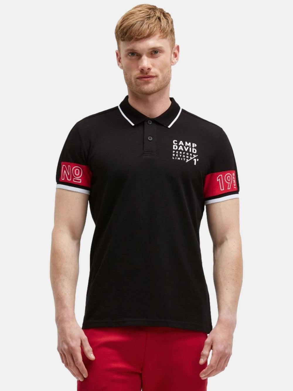 Thumbnail - Camp David Poloshirt Herren Baumwolle schwarz bedruckt, M