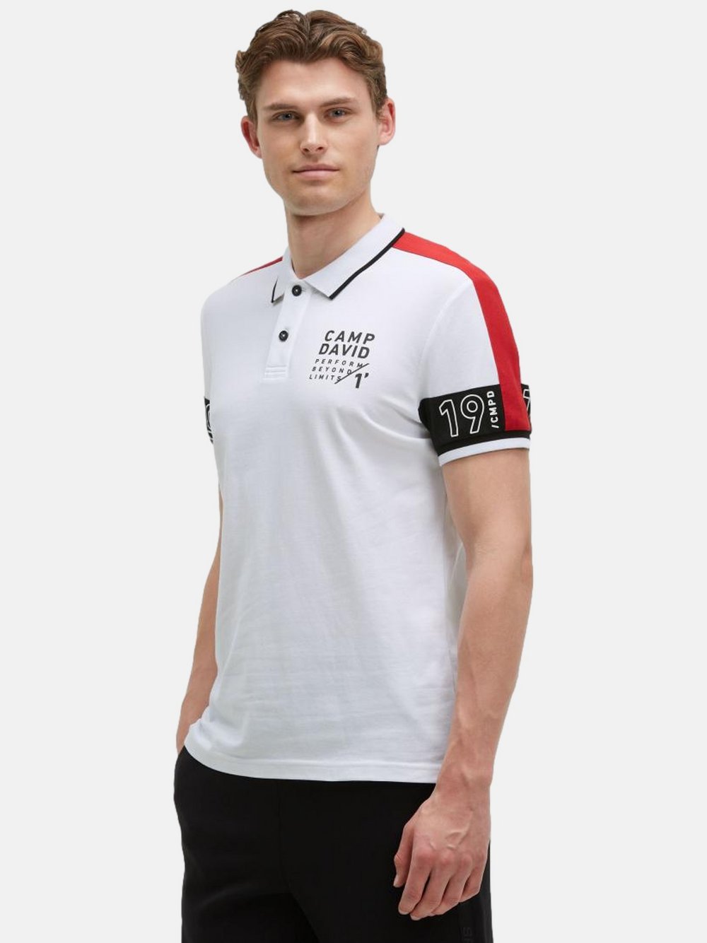 Camp David Poloshirt Herren Baumwolle weiß bedruckt, XL