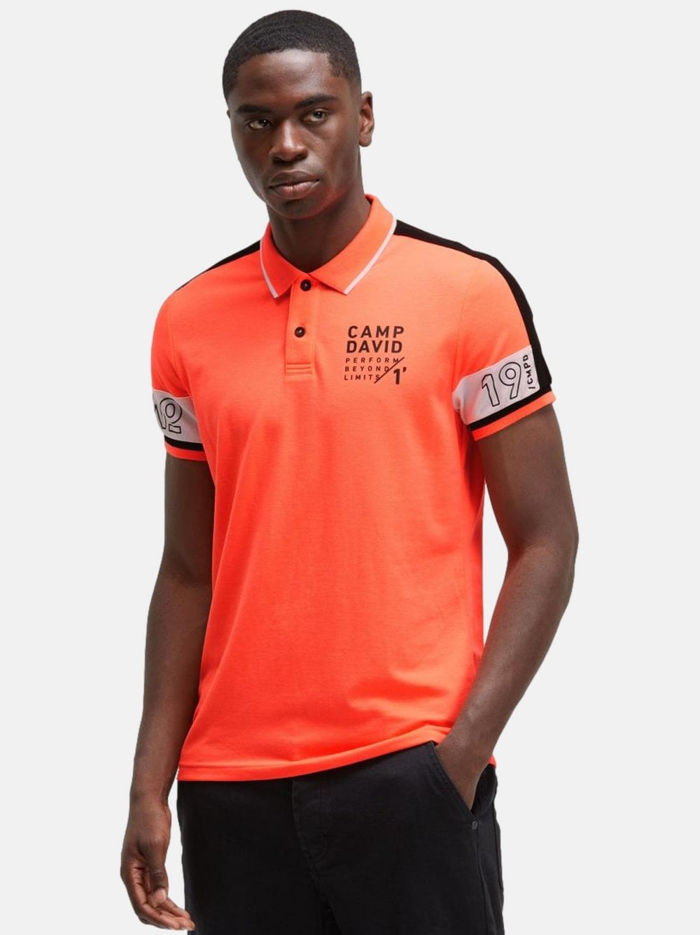 Camp David Poloshirt Herren orange bedruckt, L
