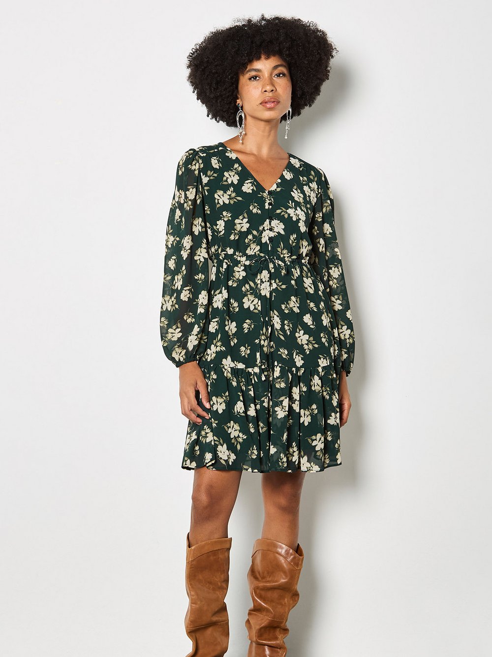 Thumbnail - Apricot Minikleid Damen grün gemustert, 34