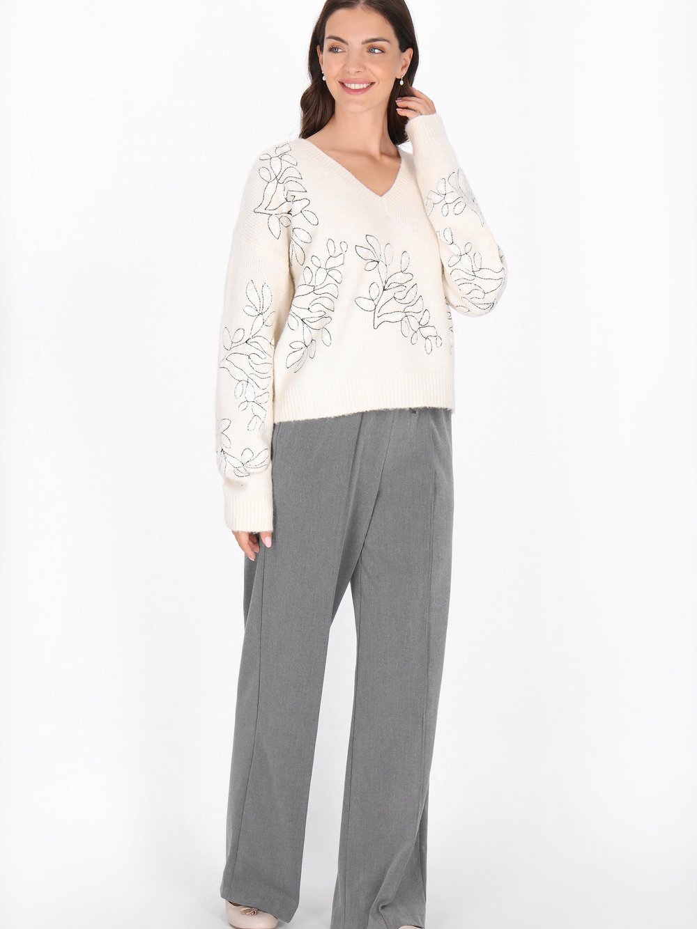 Usha Pullover Damen Wolle beige strukturiert, XS/S