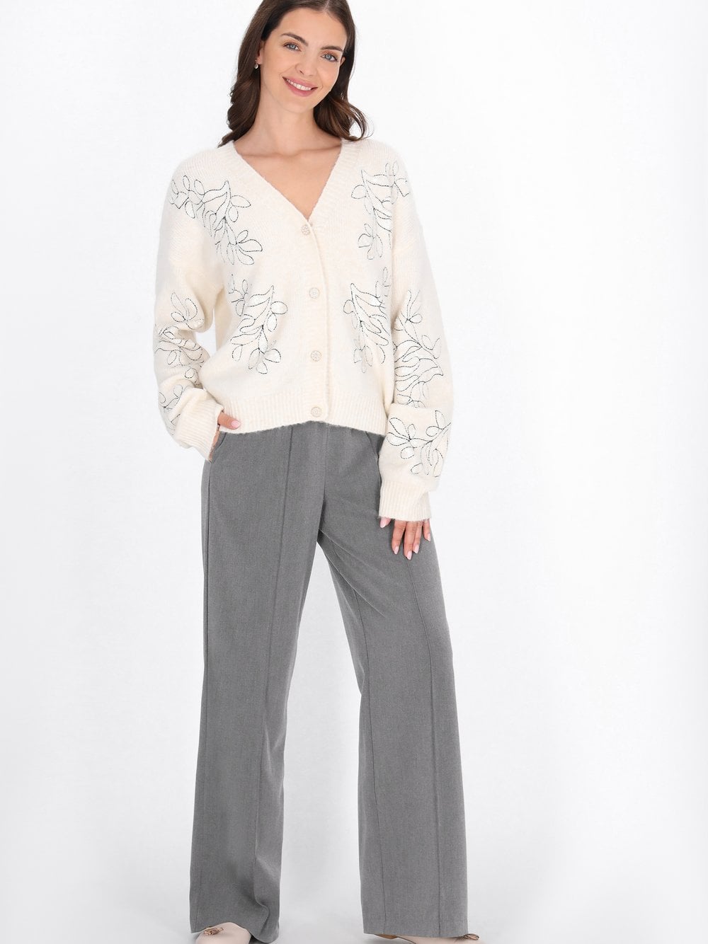 Usha Strickjacke Damen Wolle beige strukturiert, XS/S