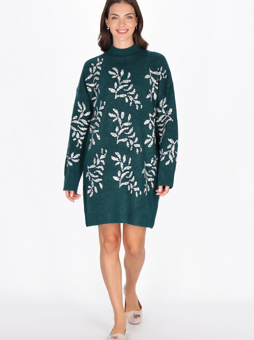 Usha Kleid Damen Wolle grün strukturiert, M/L