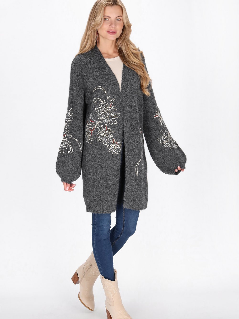 Usha Strickjacke Damen Wolle grau, M/L