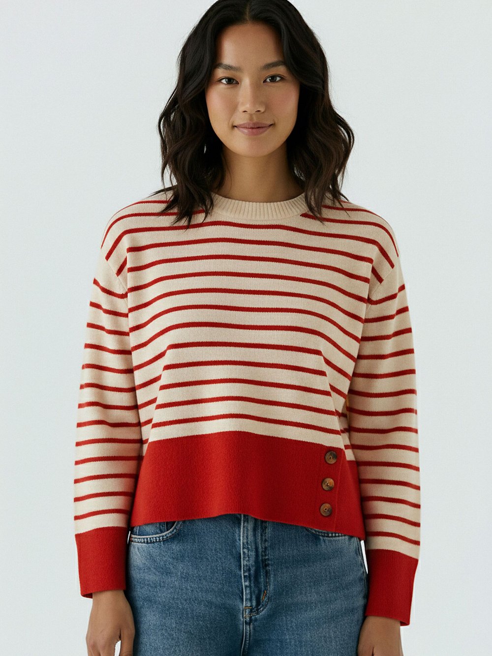 Thumbnail - Oui Pullover Damen Viskose rot gestreift, 42