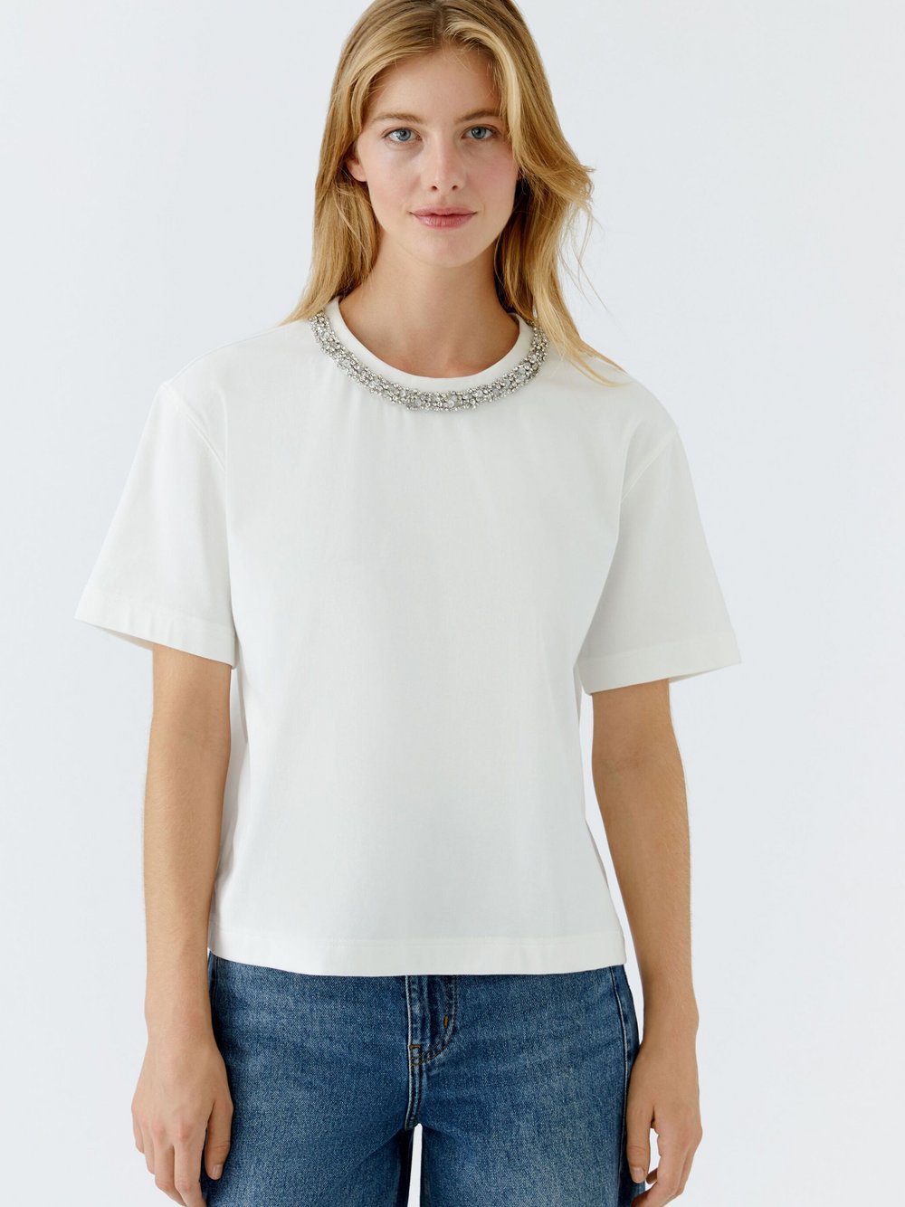 Oui T-Shirt Damen Baumwolle weiß, 34