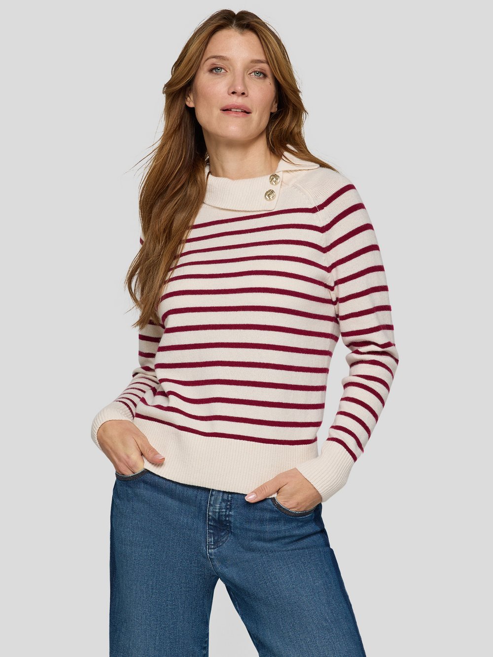 RABE Pullover Damen Wolle beige gestreift, 42