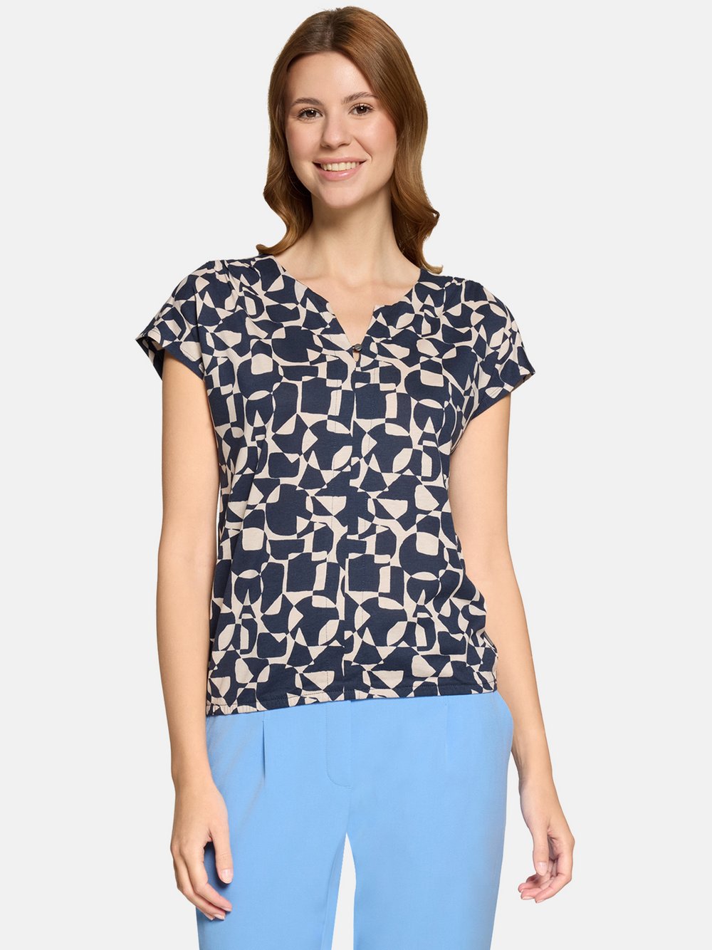 Betty & Co Blusenshirt Damen Baumwolle blau gemustert, XL