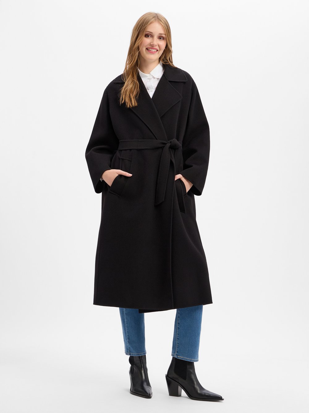 VAN GRAAF Weekend Max Mara Damen Schwarz Wollmantel Schurwolle Größe 34