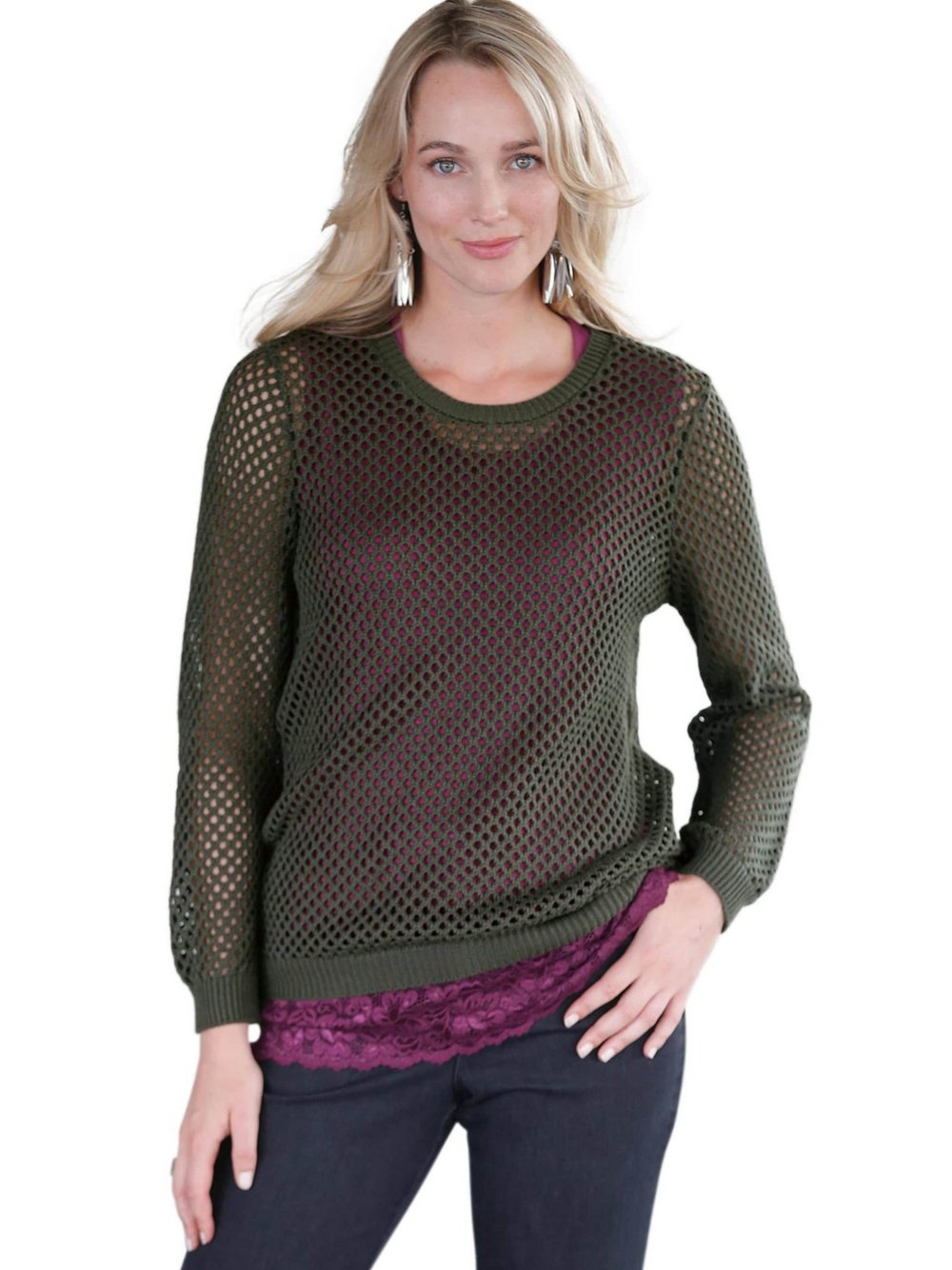 Thumbnail - Goldner Kurzgröße: Sommer-Strickpullover, Ajourmuster Damen Baumwolle grün strukturiert, 19