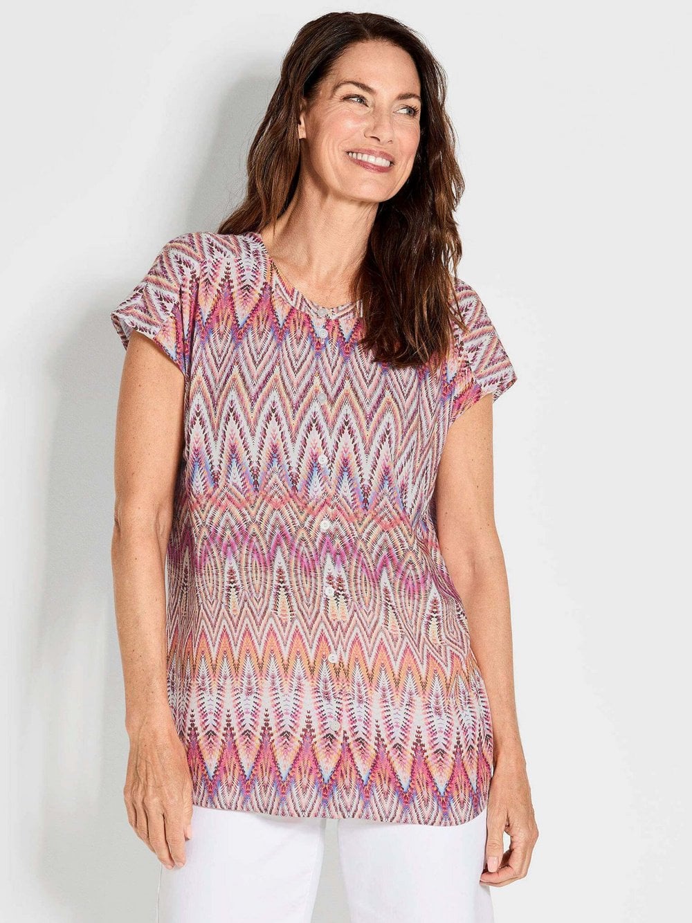 Thumbnail - Goldner Kurzgröße: Kurzarm multicolor Printbluse Damen Viskose orange gemustert, 22