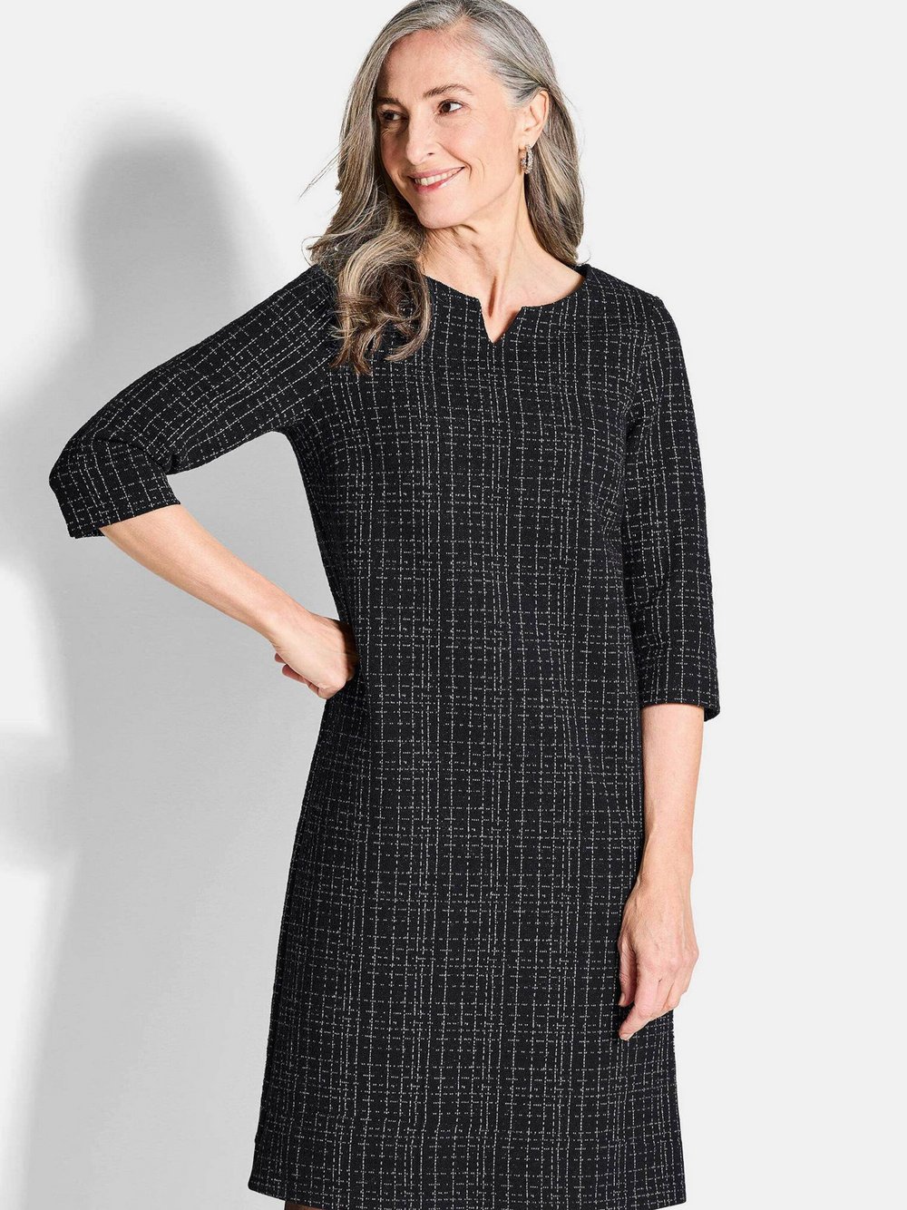 Goldner Jerseykleider Damen Baumwolle schwarz kariert, 22