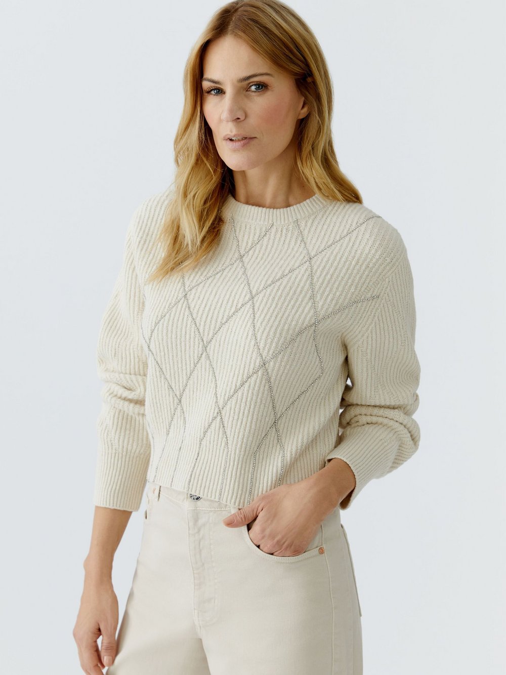 Thumbnail - Oui Pullover Damen Baumwolle beige, 42