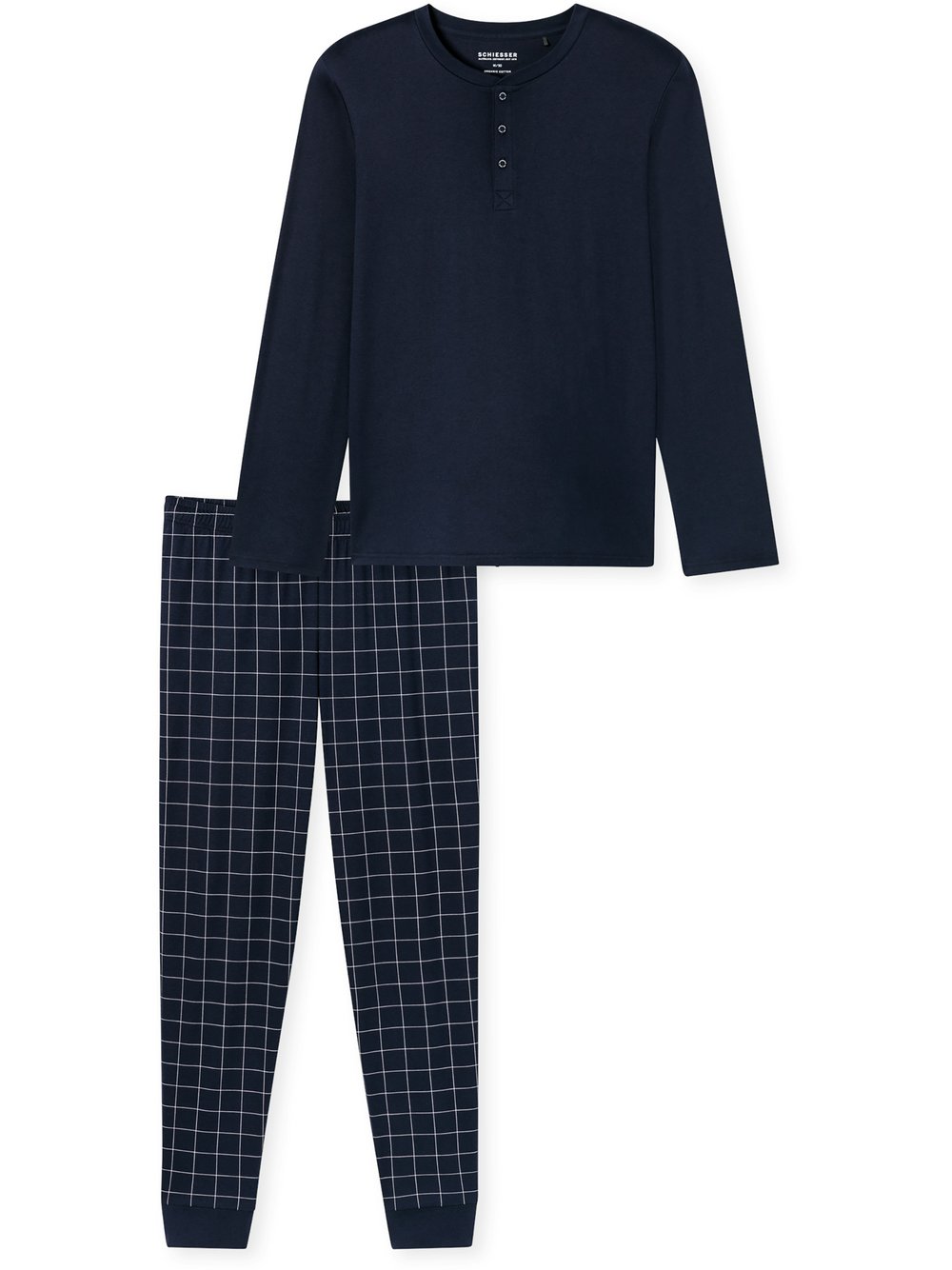 Thumbnail - Schiesser Pyjama  Herren Baumwolle blau bedruckt, 50