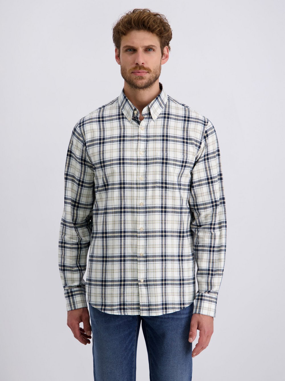 Thumbnail - Pierre Cardin Hemd Herren Regular Fit Baumwolle beige kariert, XL