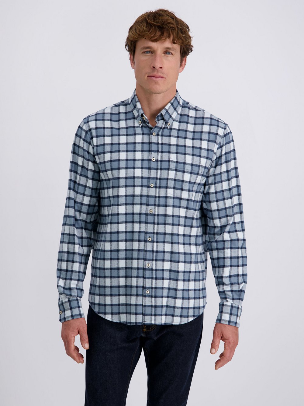 Pierre Cardin Hemd Herren Regular Fit Baumwolle blau kariert, L