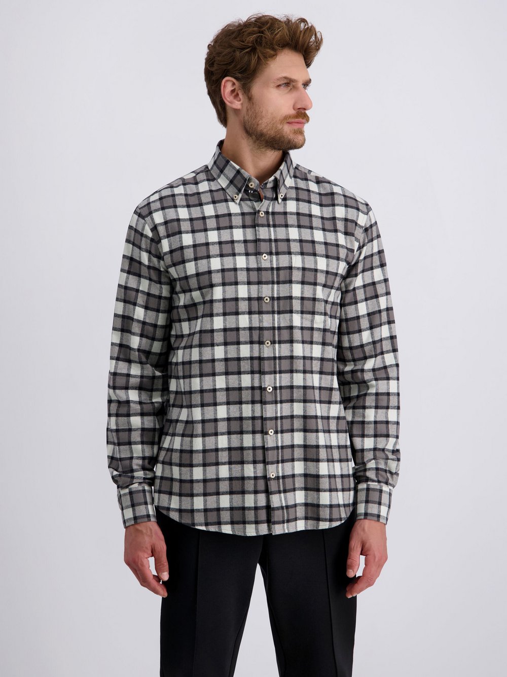 Pierre Cardin Hemd Herren Regular Fit Baumwolle schwarz kariert, XXL