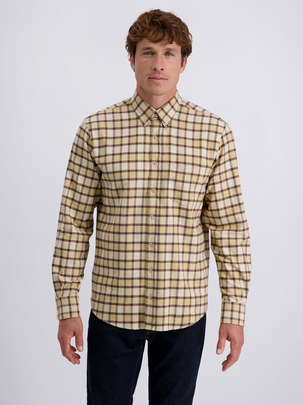 Pierre Cardin Hemd Herren Regular Fit Baumwolle braun kariert, XL