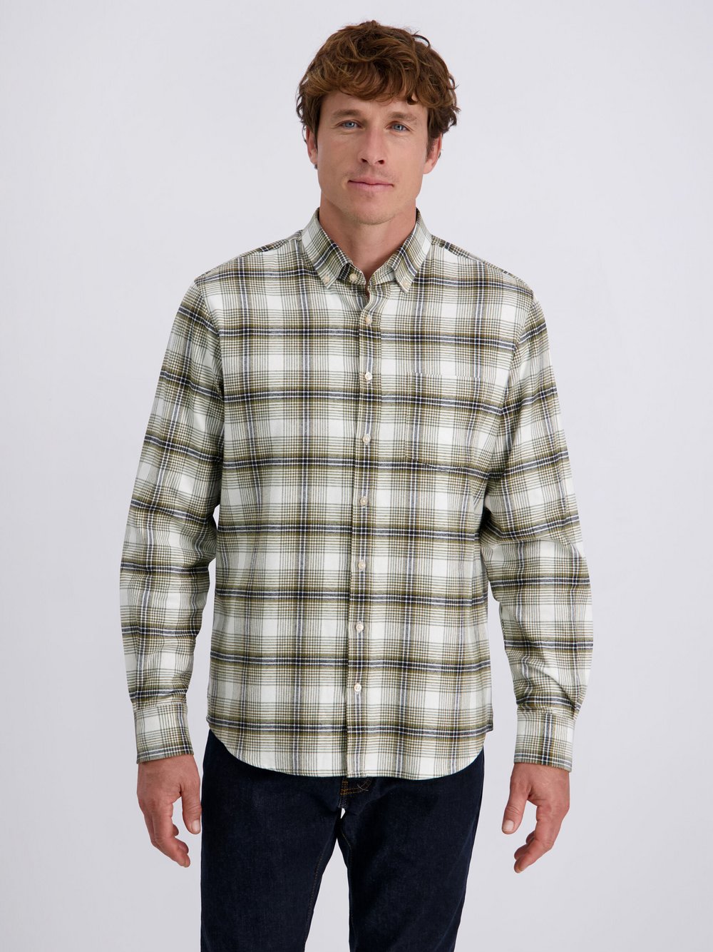 Pierre Cardin Hemd Herren Regular Fit Baumwolle grün kariert, L