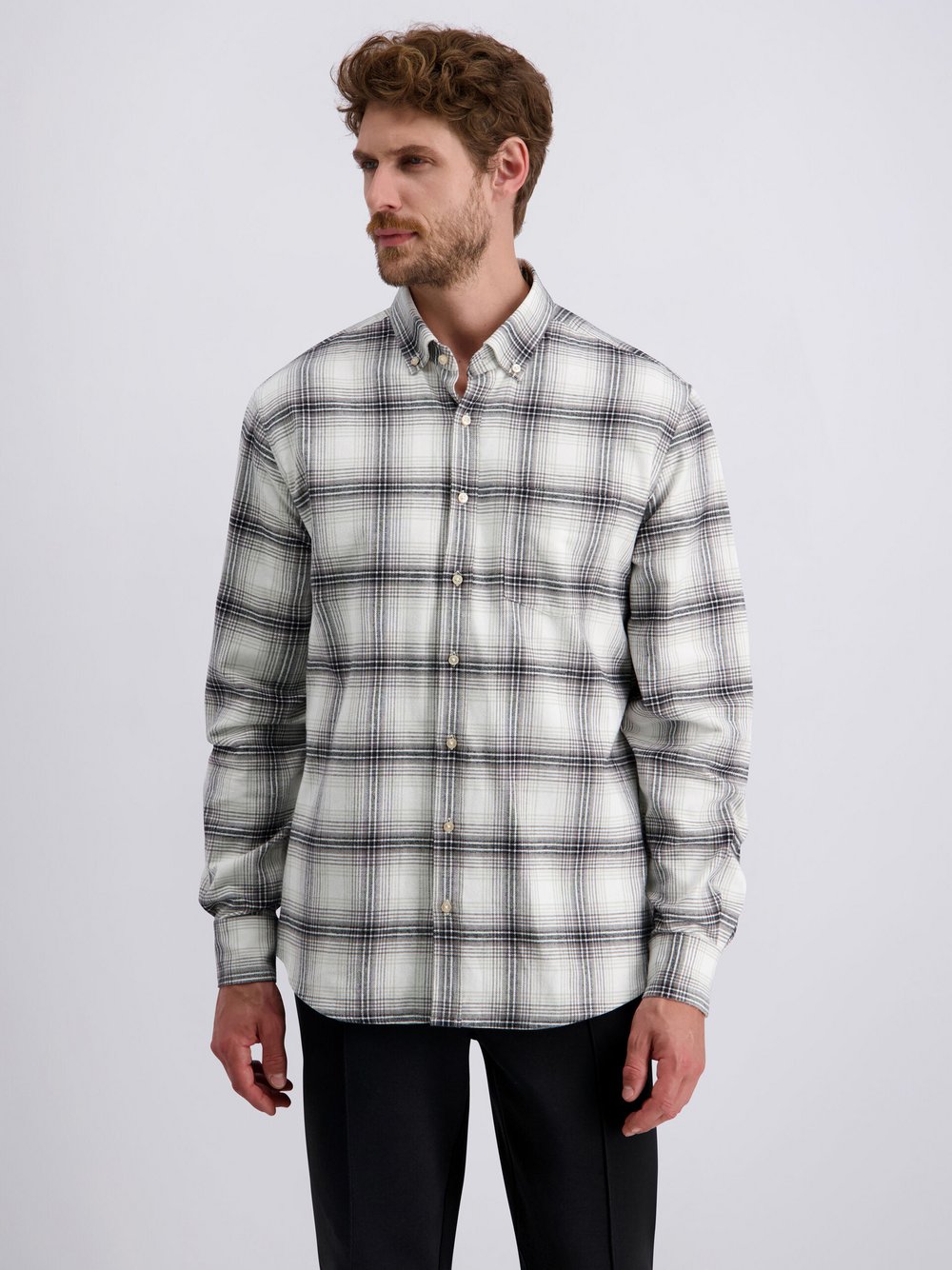 Pierre Cardin Hemd Herren Regular Fit Baumwolle grau kariert, L