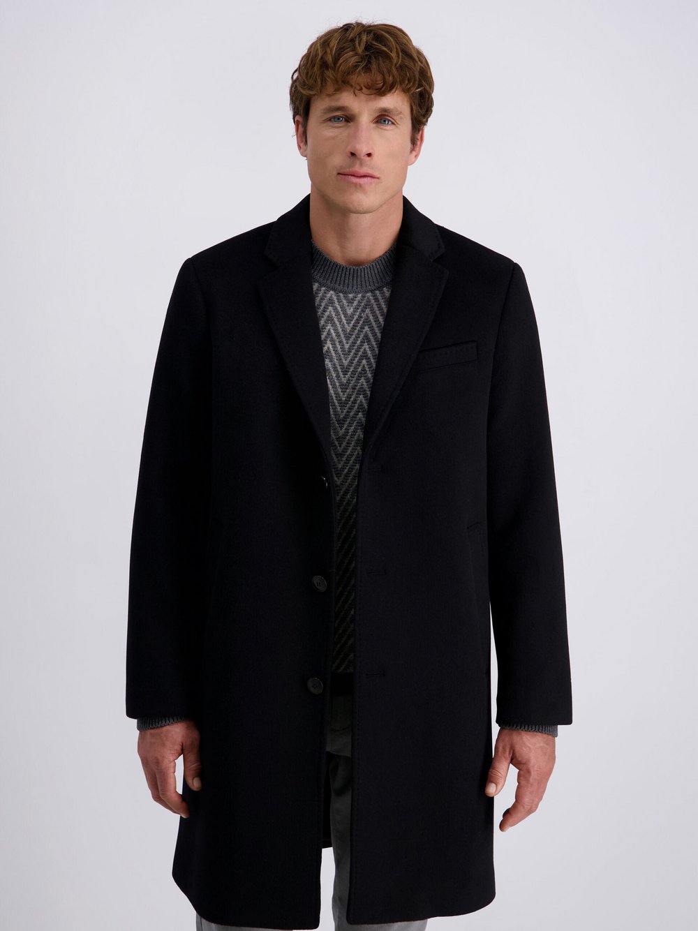 Pierre Cardin Mantel Herren Wolle schwarz, 52