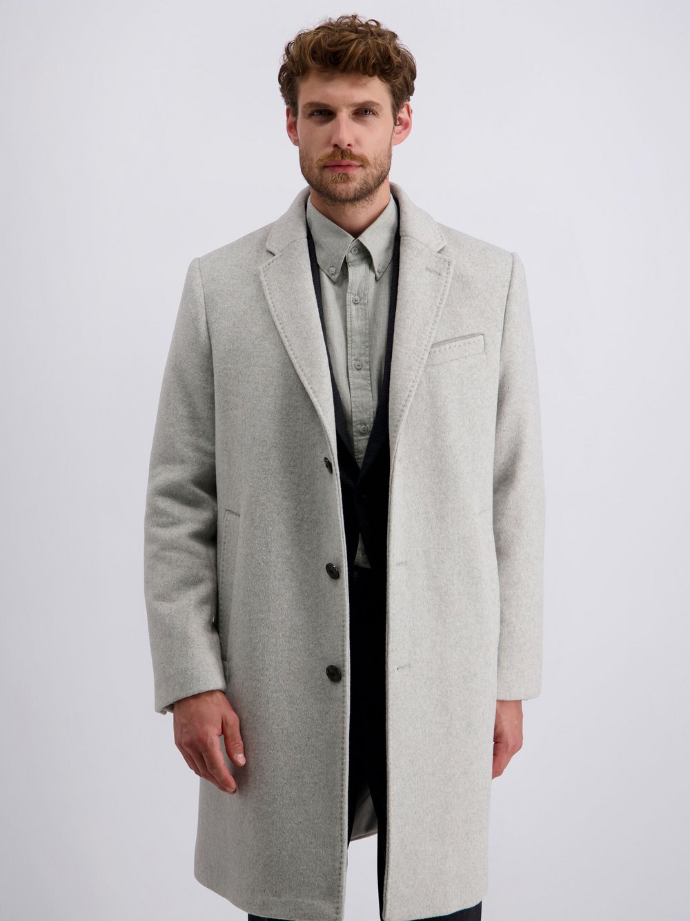 Thumbnail - Pierre Cardin Mantel Herren Wolle grau meliert, 48