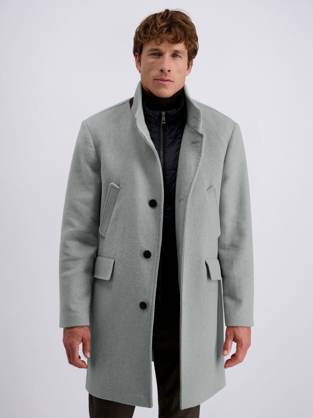 Pierre Cardin Mantel Herren Wolle grau, 48