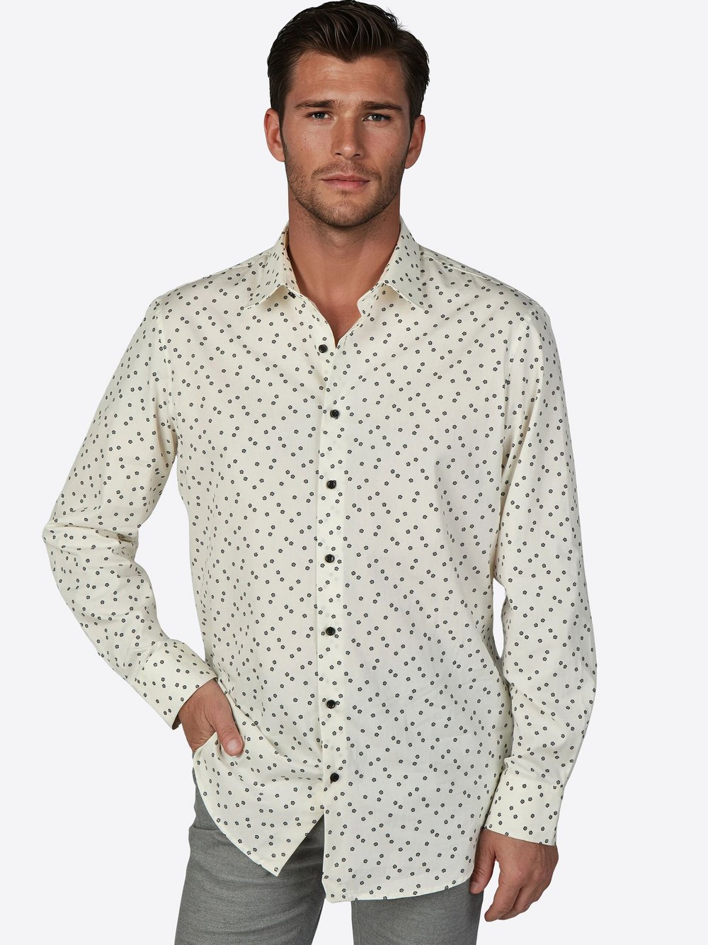 Pierre Cardin Hemd Herren Regular Fit Baumwolle beige gepunktet, 44