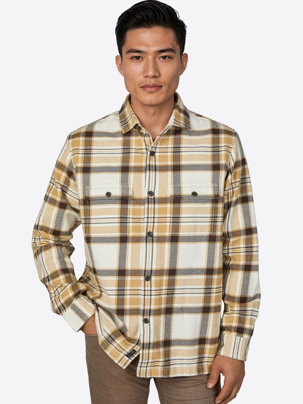 Pierre Cardin Hemd Herren Regular Fit Baumwolle gelb kariert, L