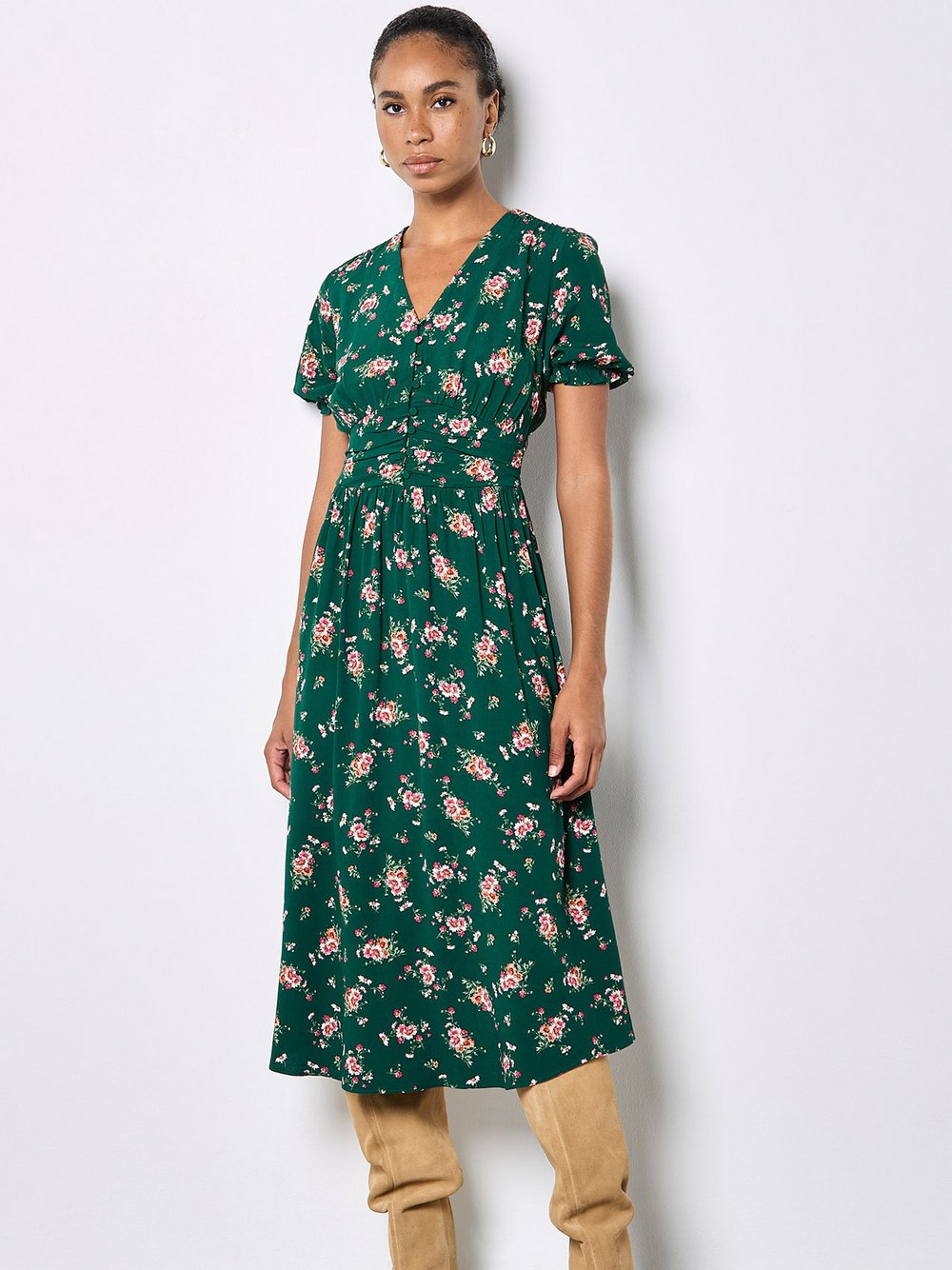 Thumbnail - Apricot Midikleid Damen Viskose grün gemustert, 36