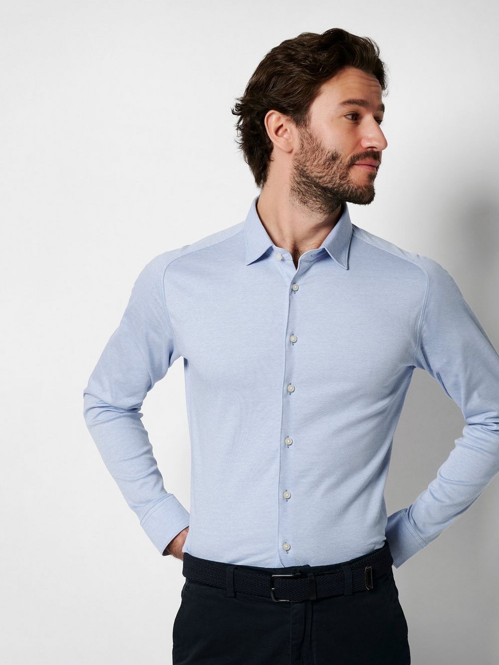 Thumbnail - DESOTO Jerseyhemd Herren Slim Fit Baumwolle blau, M