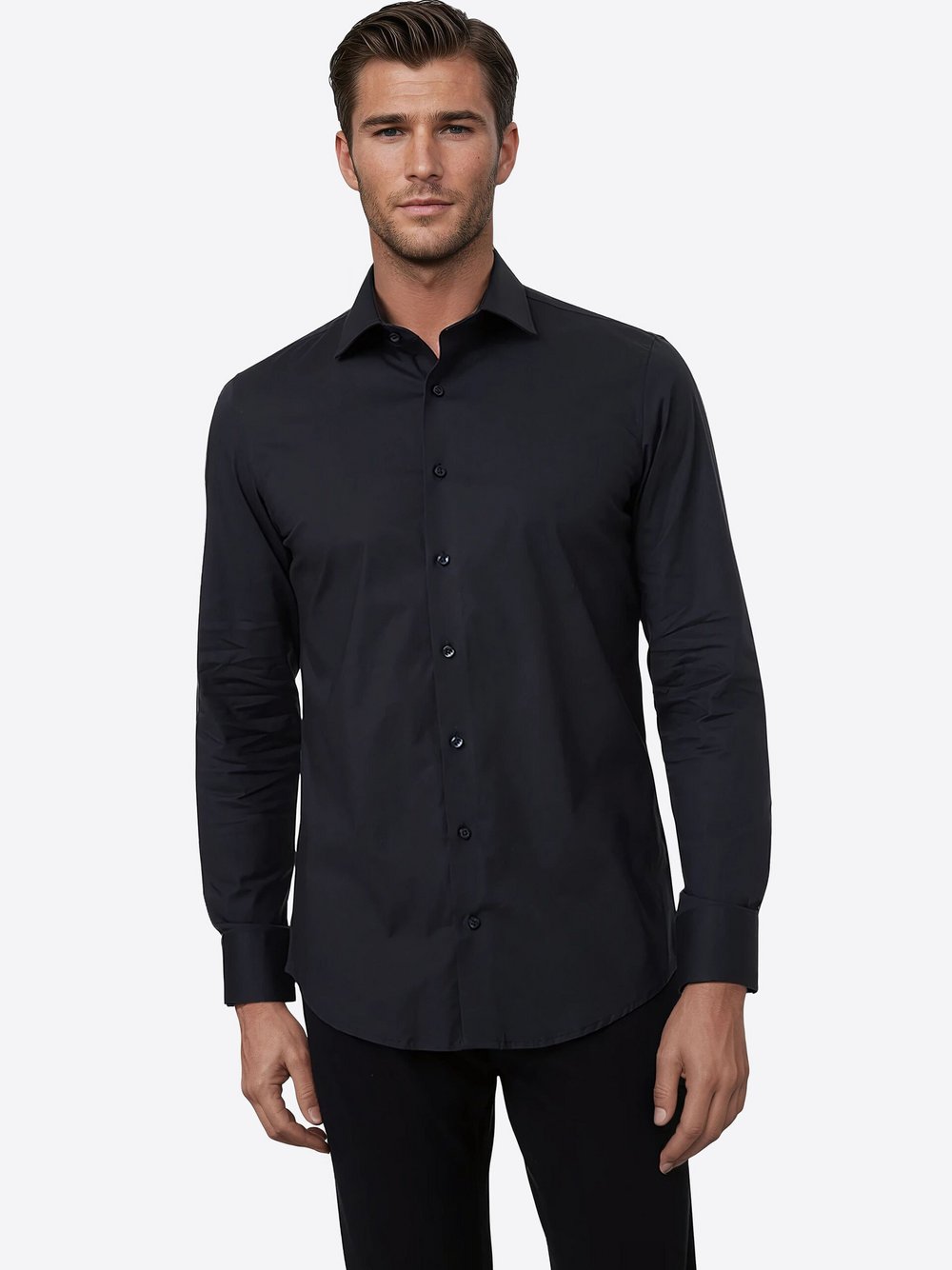 Pierre Cardin Hemd Herren Regular Fit Baumwolle schwarz, 40