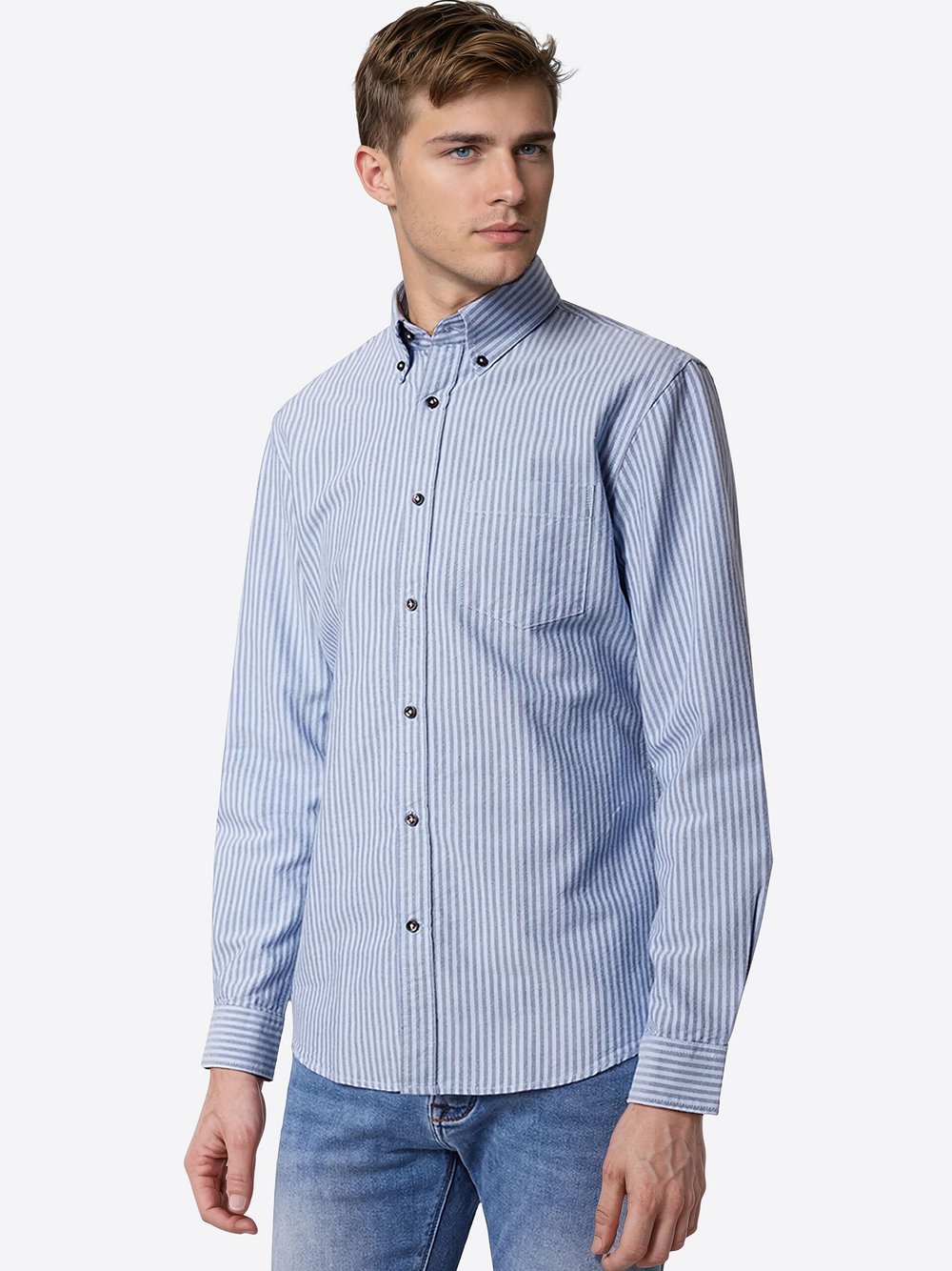 Thumbnail - Pierre Cardin Hemd Herren Regular Fit Baumwolle blau gestreift, XL