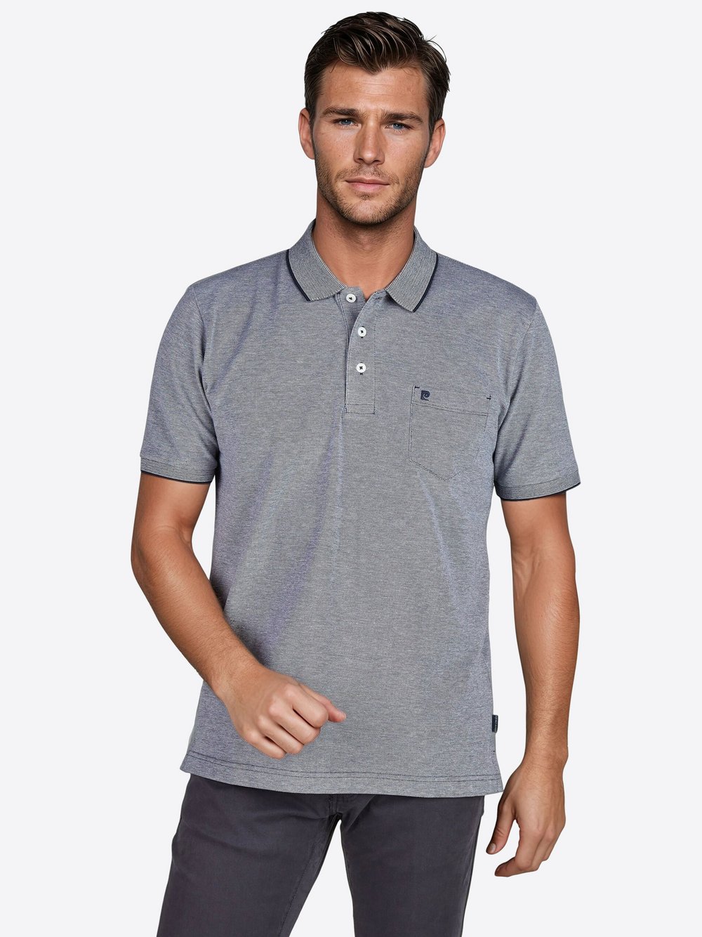 Thumbnail - Pierre Cardin Polo-Shirt Herren Baumwolle grau meliert, S