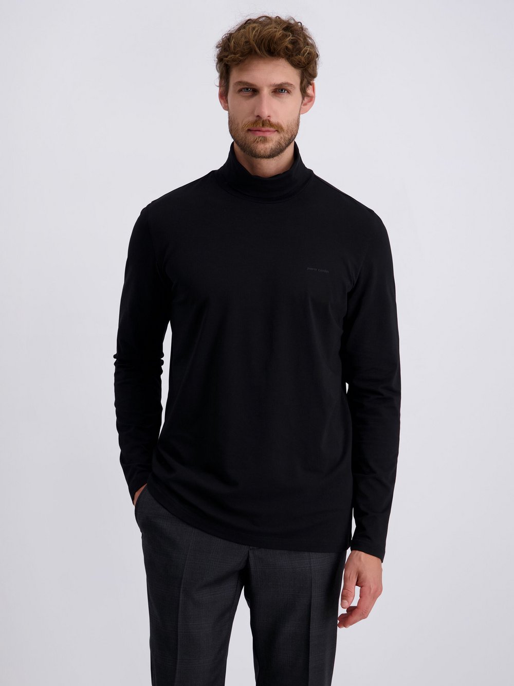 Pierre Cardin Langarmshirt Herren Baumwolle schwarz, M