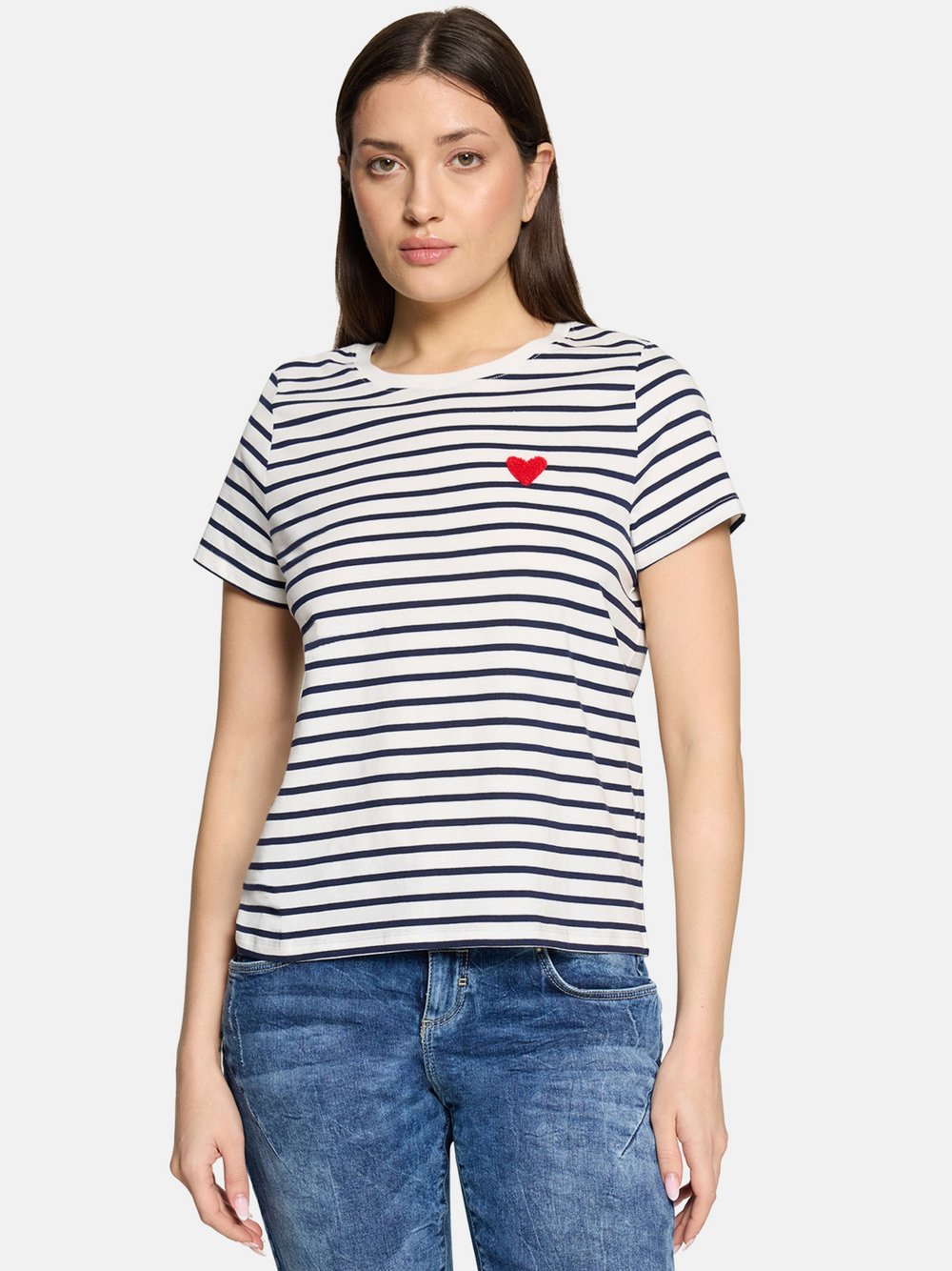 Cartoon Kurzarmshirt Damen Baumwolle mehrfarbig gestreift, 40