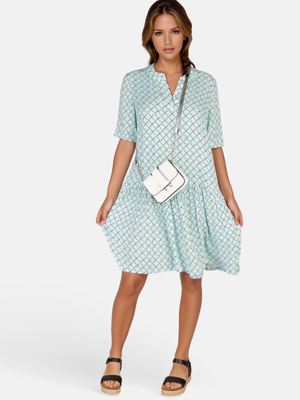 Navigazione Sommerkleid Damen Viskose grün bedruckt, 52