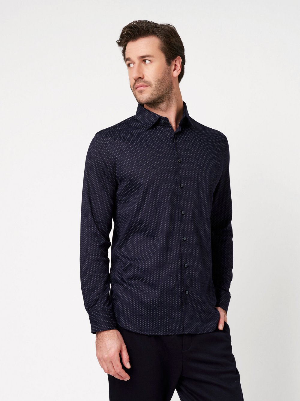 DESOTO Jerseyhemd Herren Regular Fit Baumwolle blau gepunktet, 45-46